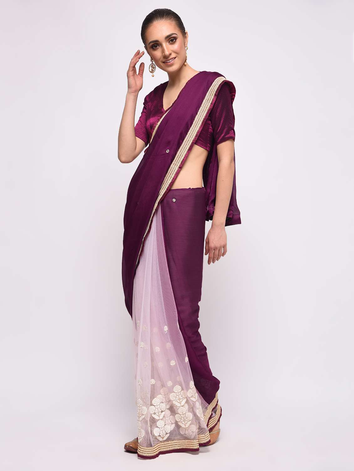 half and half handloom saree with blouse