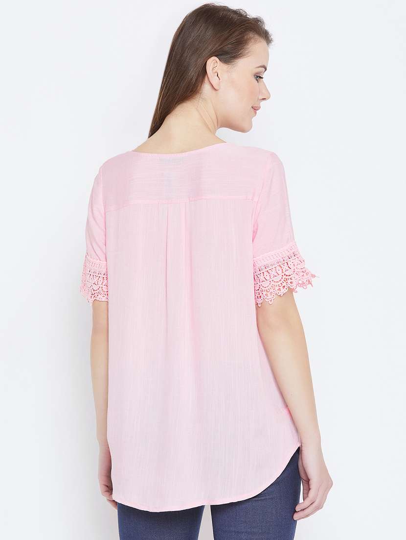 Curved Hem Lace Detail Tunic