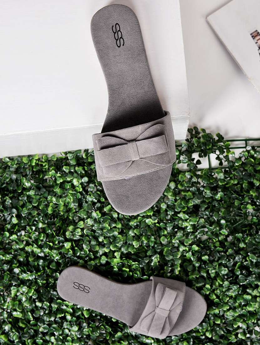 grey slip on sandals