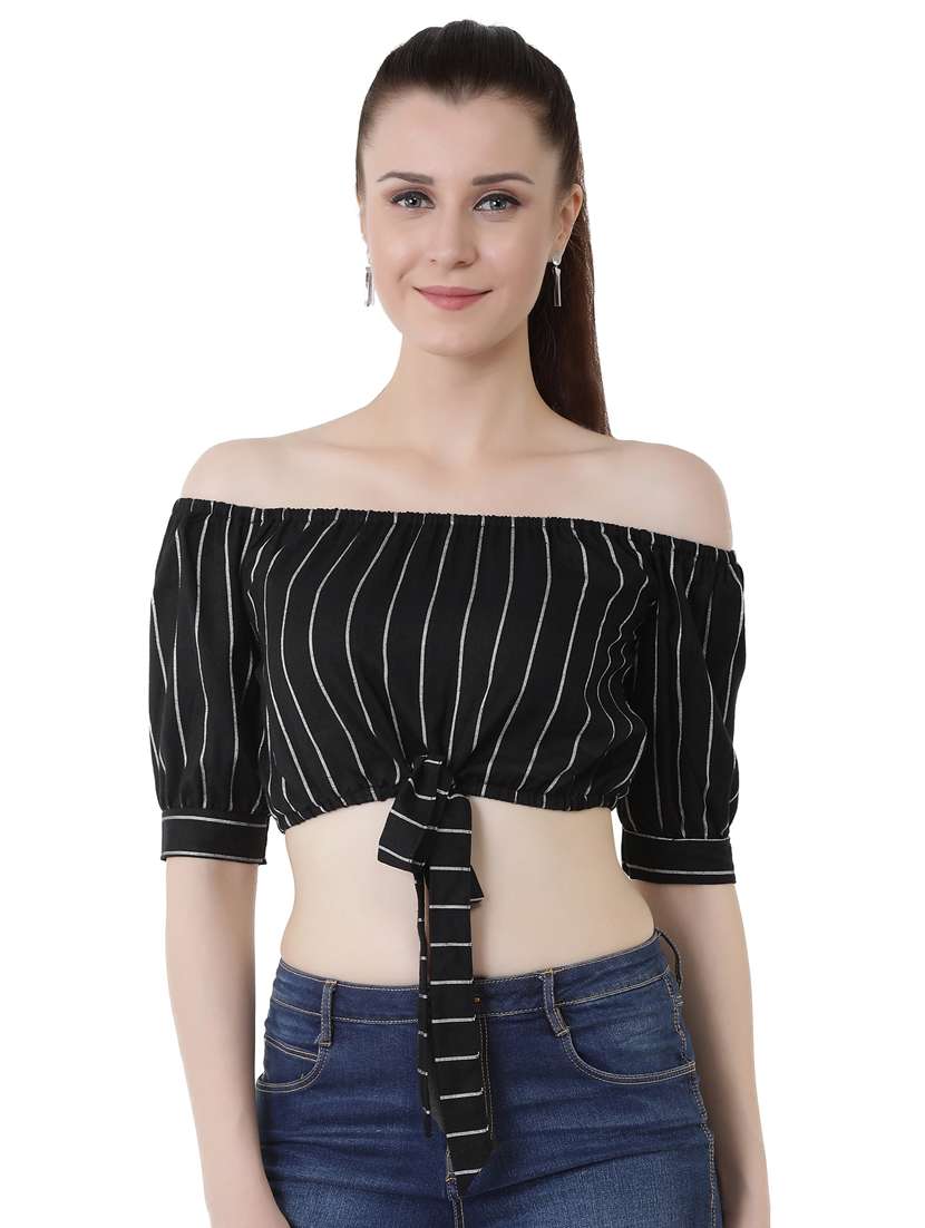 off shoulder striped crop top