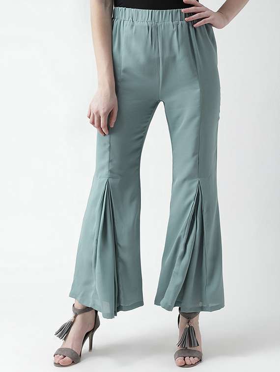pleated flared leg trouser