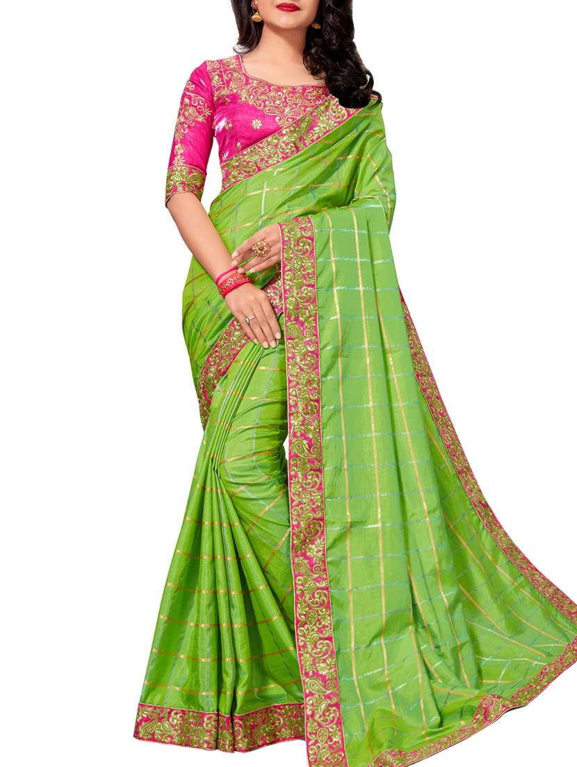 checkered embroidered border saree with blouse