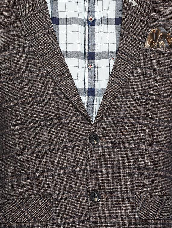 brown checkered single breasted casual blazer - 16005928 - Standard Image - 4
