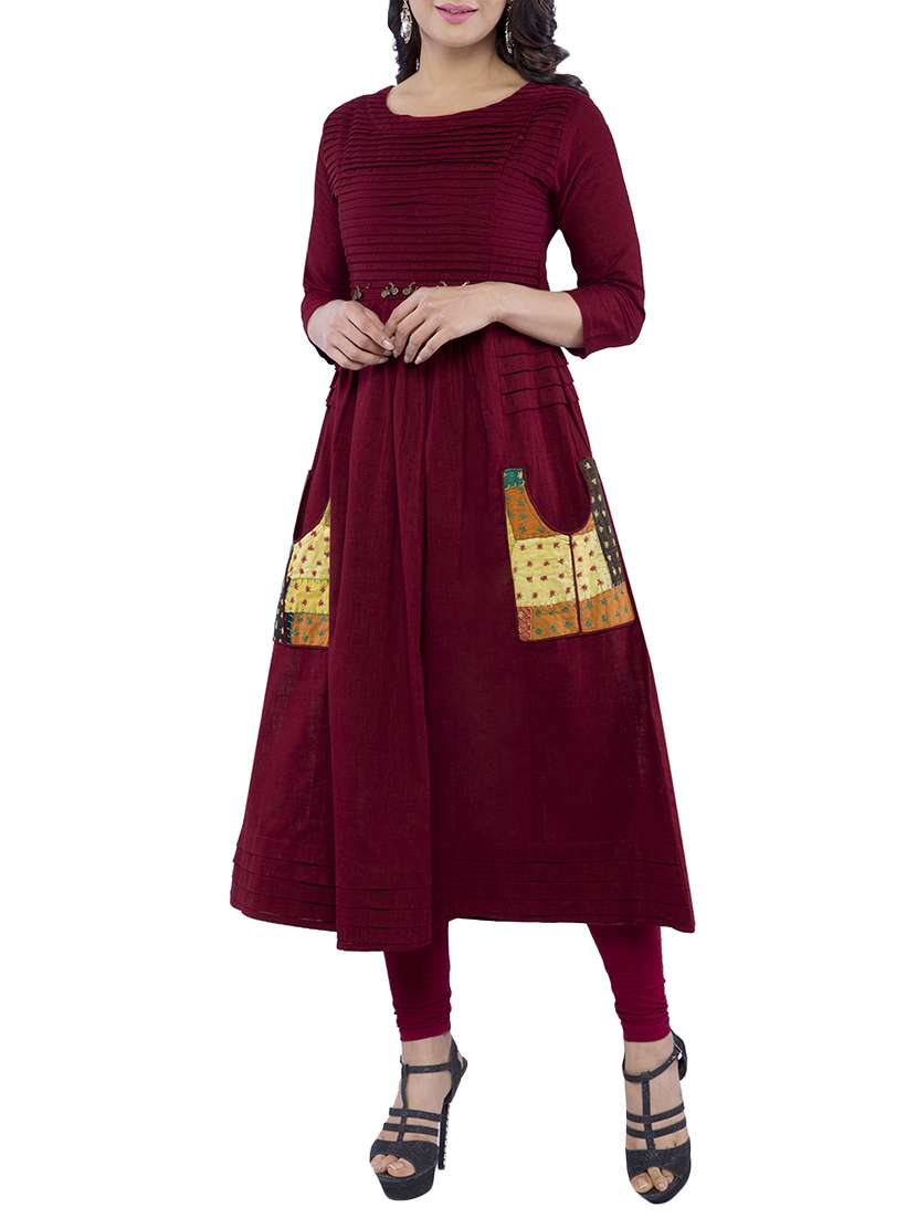 flared pintucks solid kurta
