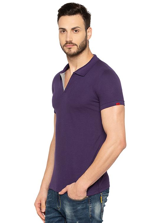 purple solid collared tshirt - 16008055 - Standard Image - 1