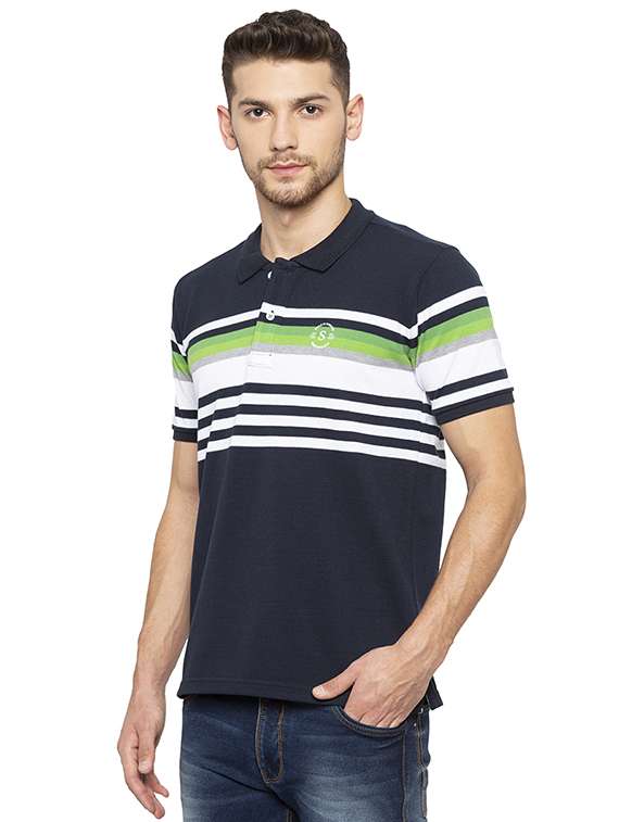 navy blue striped polo tshirt - 16008062 -  Standard Image - 1