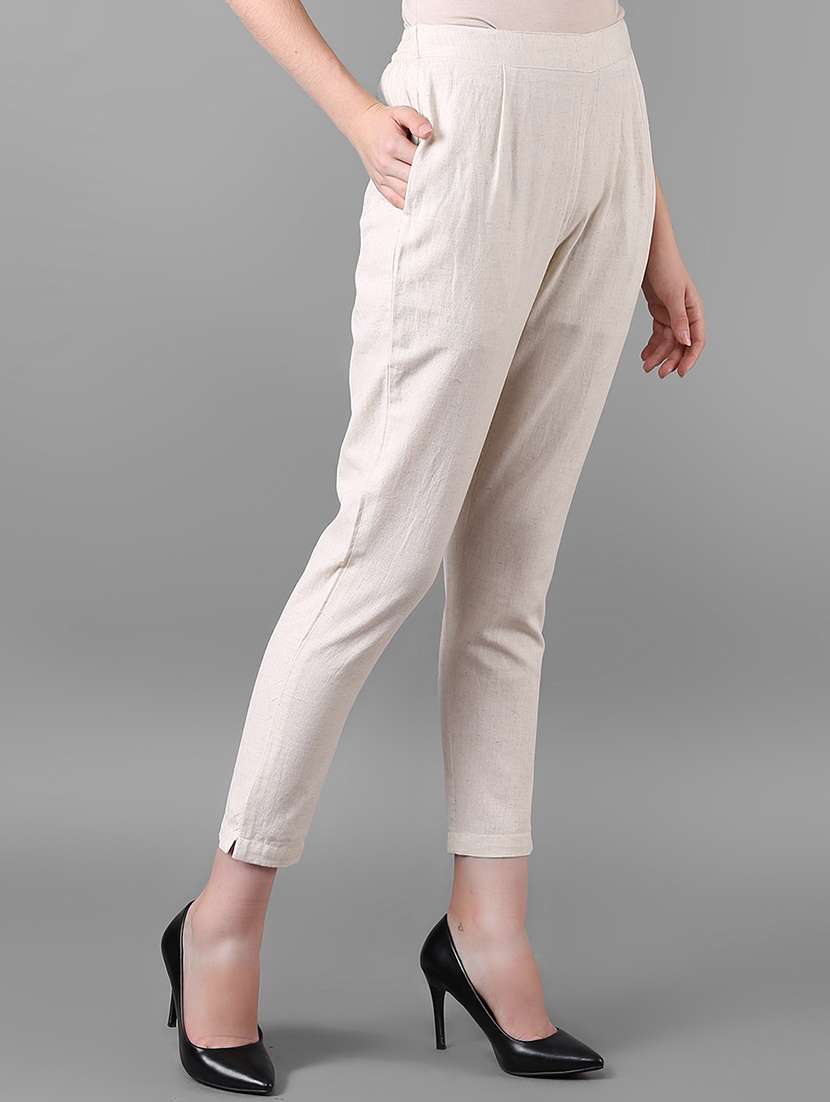 women solid cigarette trouser - 16009128 -  Standard Image - 1
