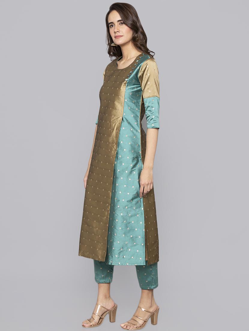 color block straight kurta - 16010969 -  Standard Image - 1