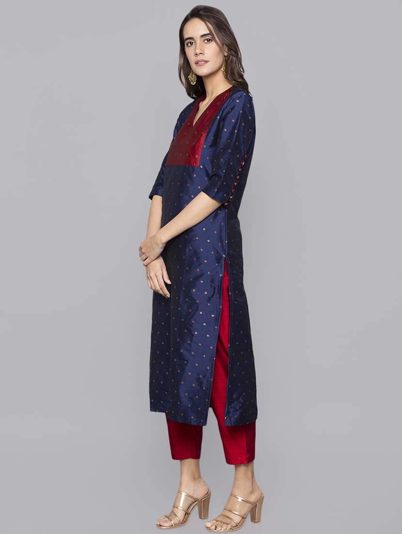 color block straight kurta - 16010973 -  Standard Image - 1