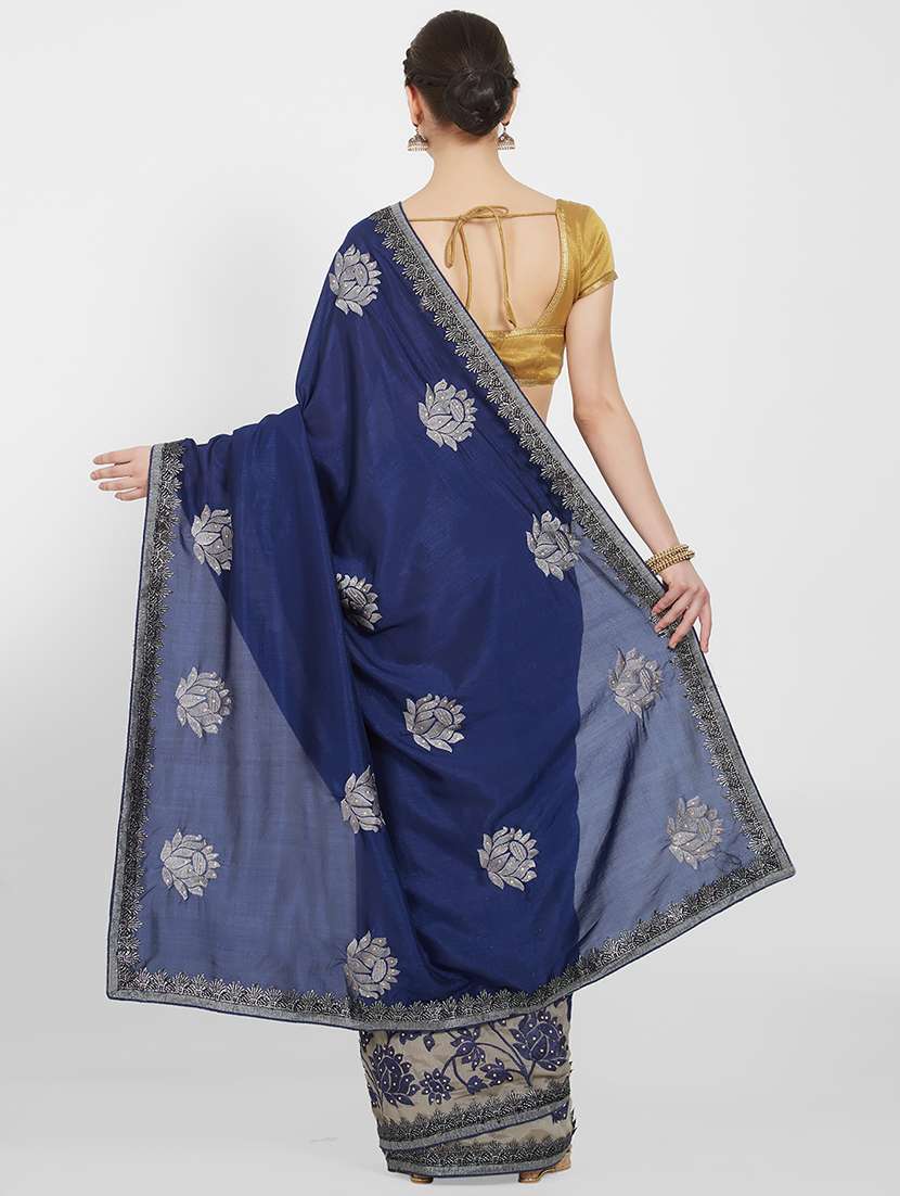 floral embroidered half & half saree with blouse - 16011039 -  Standard Image - 1