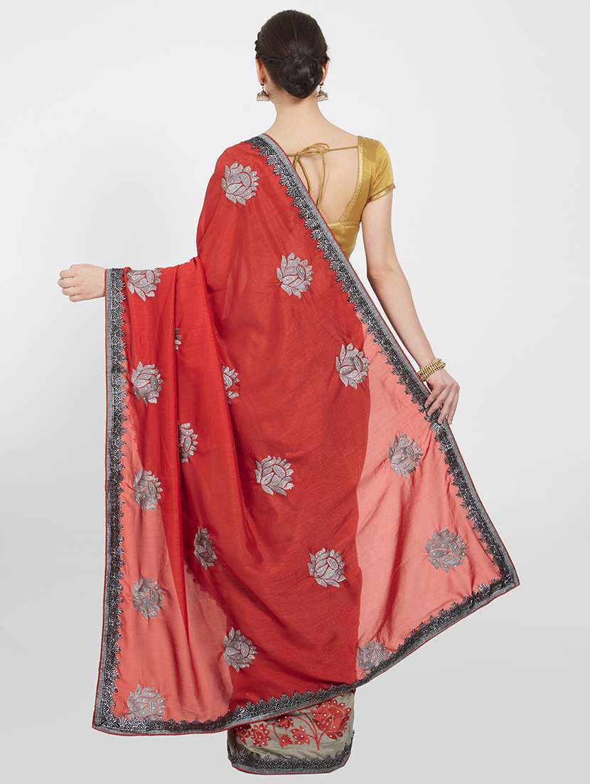floral embroidered half & half saree with blouse - 16011040 -  Standard Image - 1