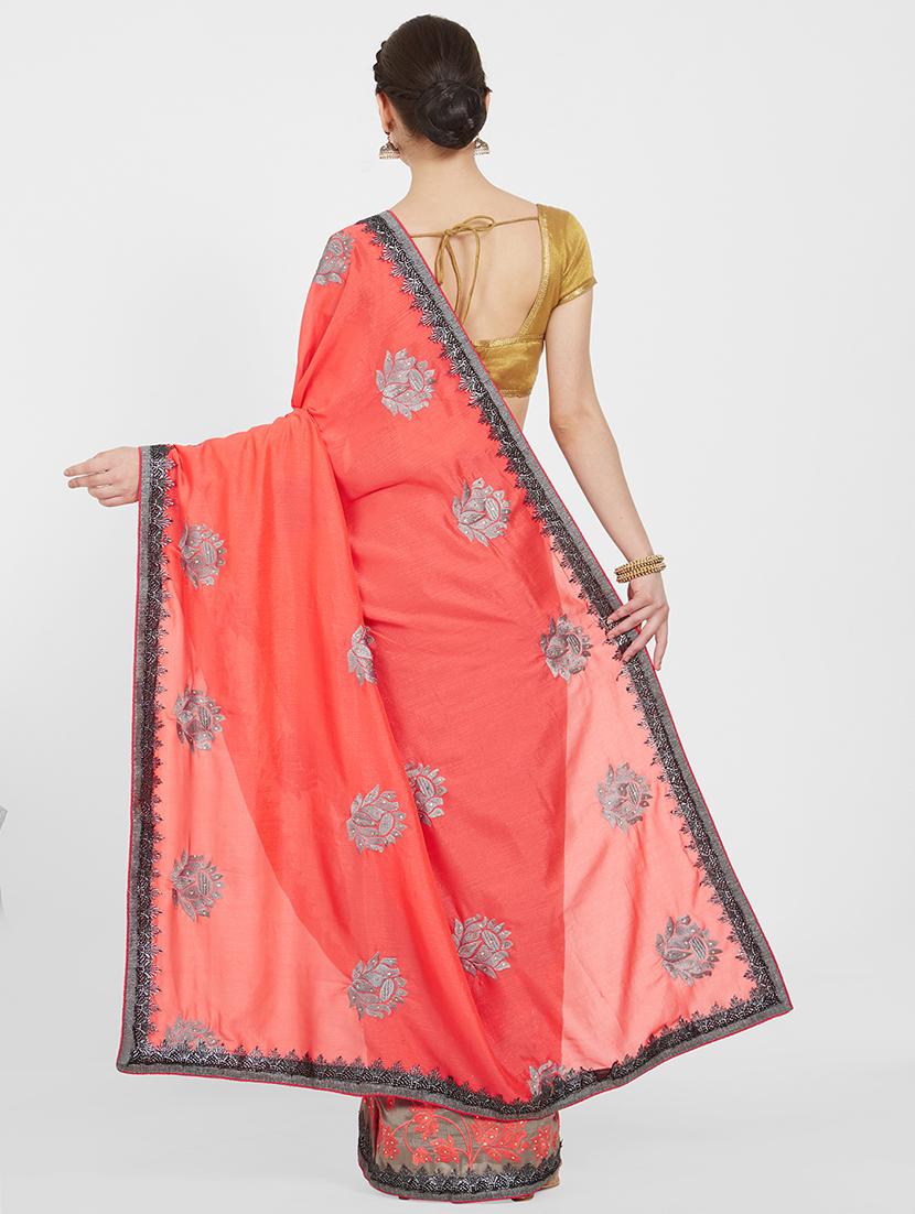 floral embroidered half & half saree with blouse - 16011041 - Standard Image - 1