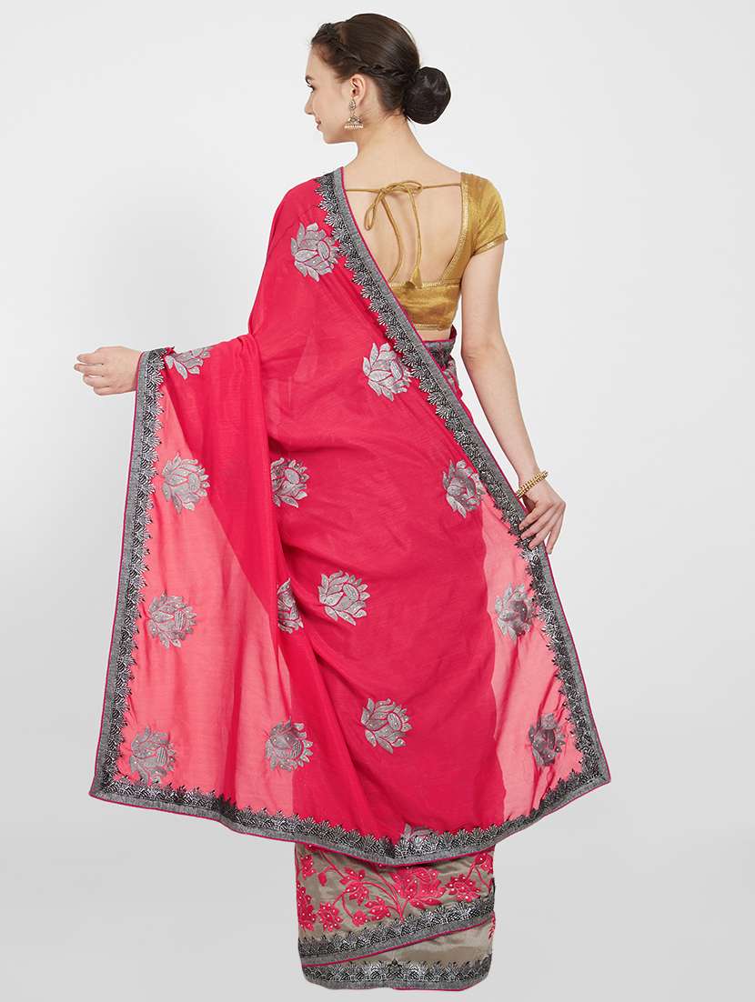 floral embroidered half & half saree with blouse - 16011042 - Standard Image - 1