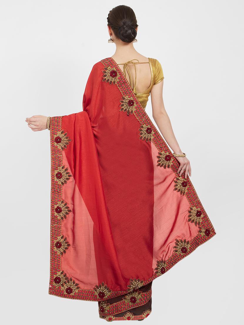 floral embroidered half & half saree with blouse - 16011043 - Standard Image - 1
