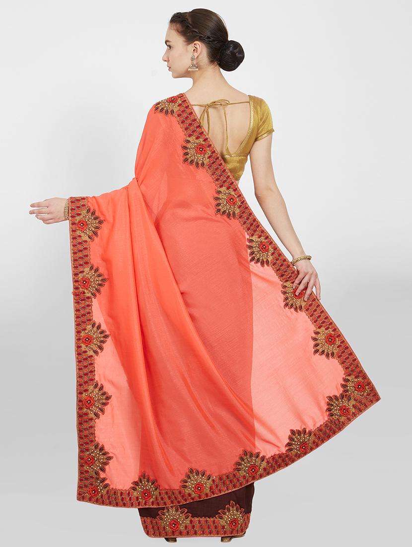 floral embroidered half & half saree with blouse - 16011045 - Standard Image - 1