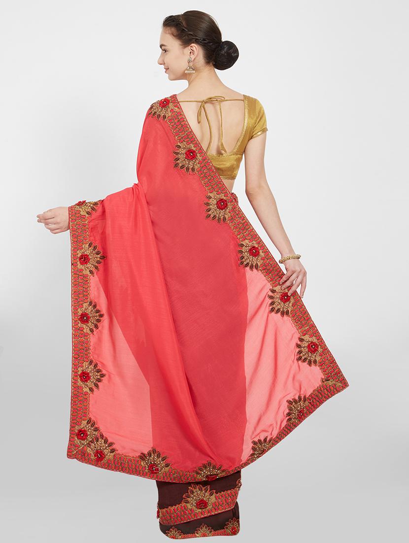floral embroidered half & half saree with blouse - 16011046 - Standard Image - 1
