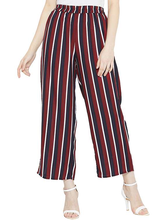 waist elastic striped palazzo