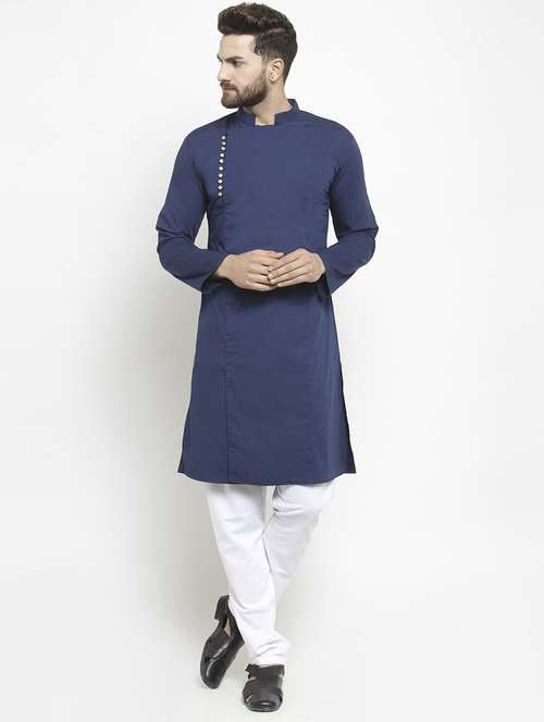 navy blue solid long kurta - 16012005 -  Standard Image - 0