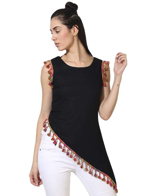 tasseled lace asymmetric tunic - 16013842 -  Standard Image - 0