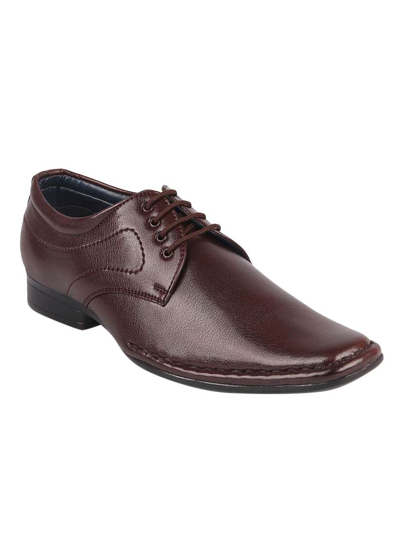 brown leatherette lace-up derbys