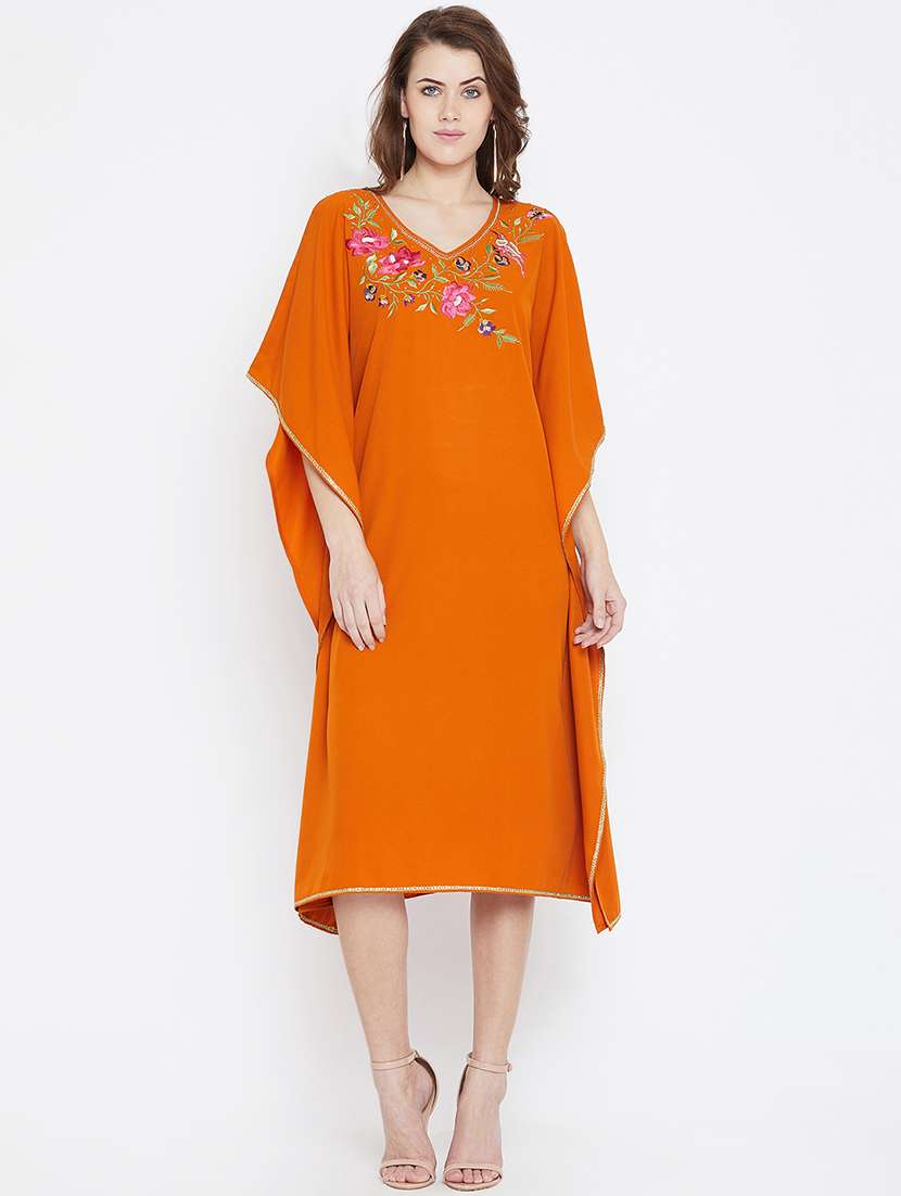 lace detail embroidered sequined kaftan dress