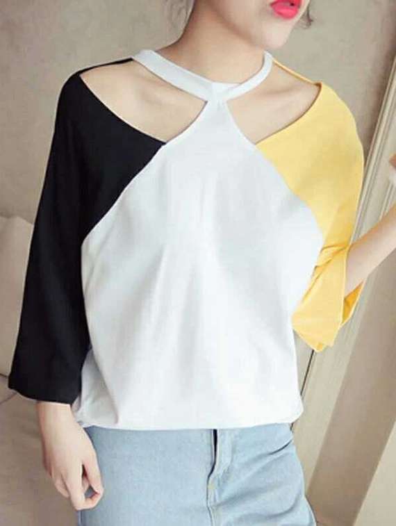 cut out neck color block top