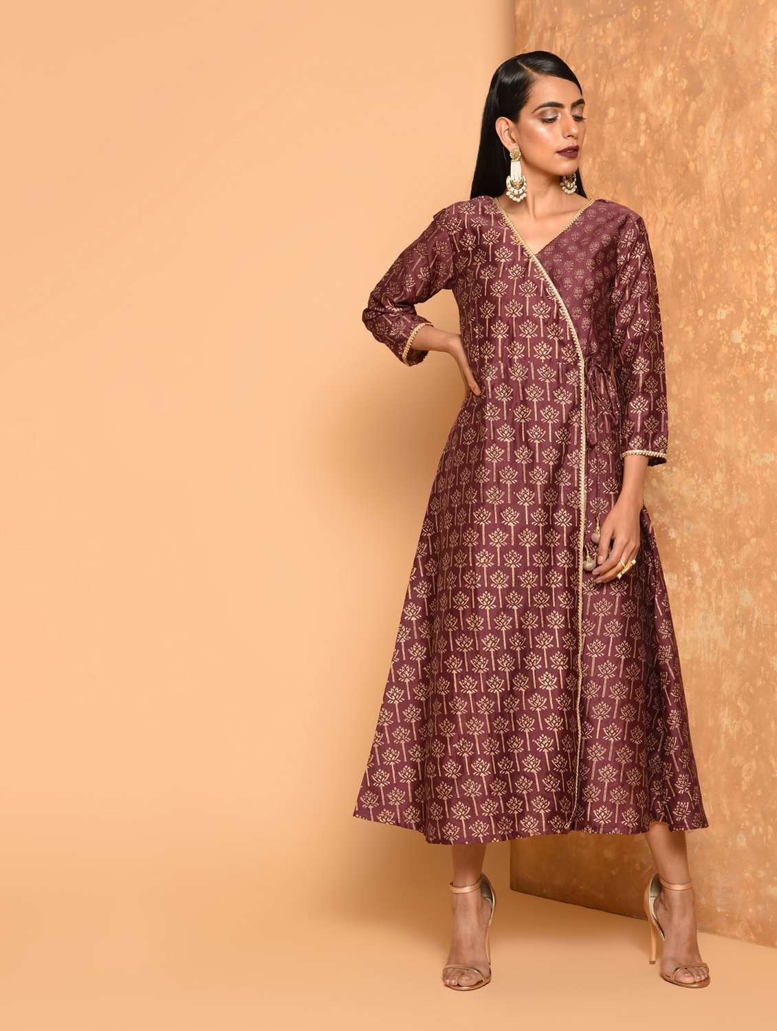 block print angrakha ethnic dress