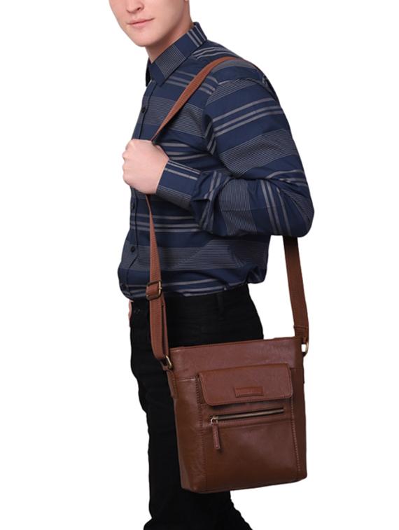 brown leatherette (pu) messenger bag - 16017928 - Standard Image - 4