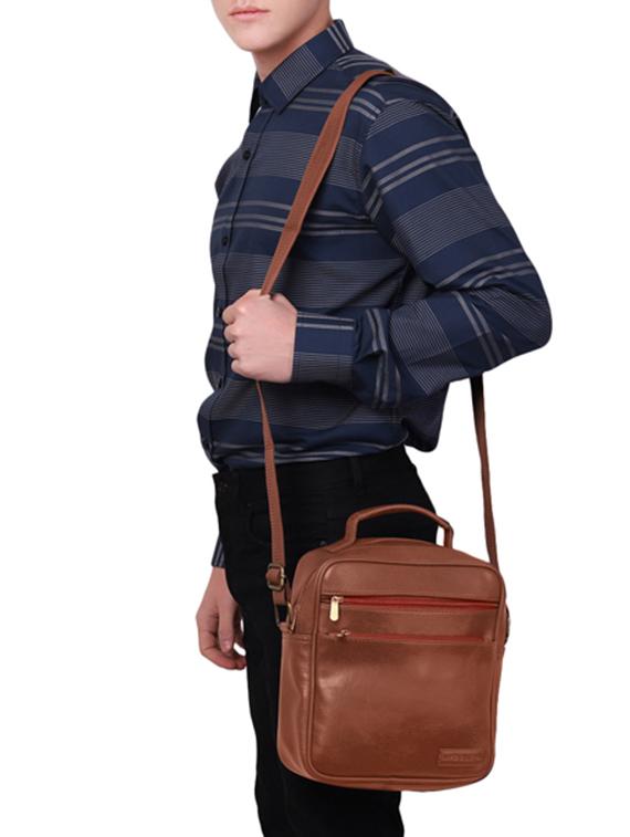 tan leatherette (pu) messenger bag - 16017973 - Standard Image - 4