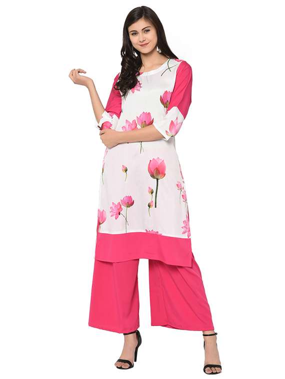 floral print kurta with palazzo set