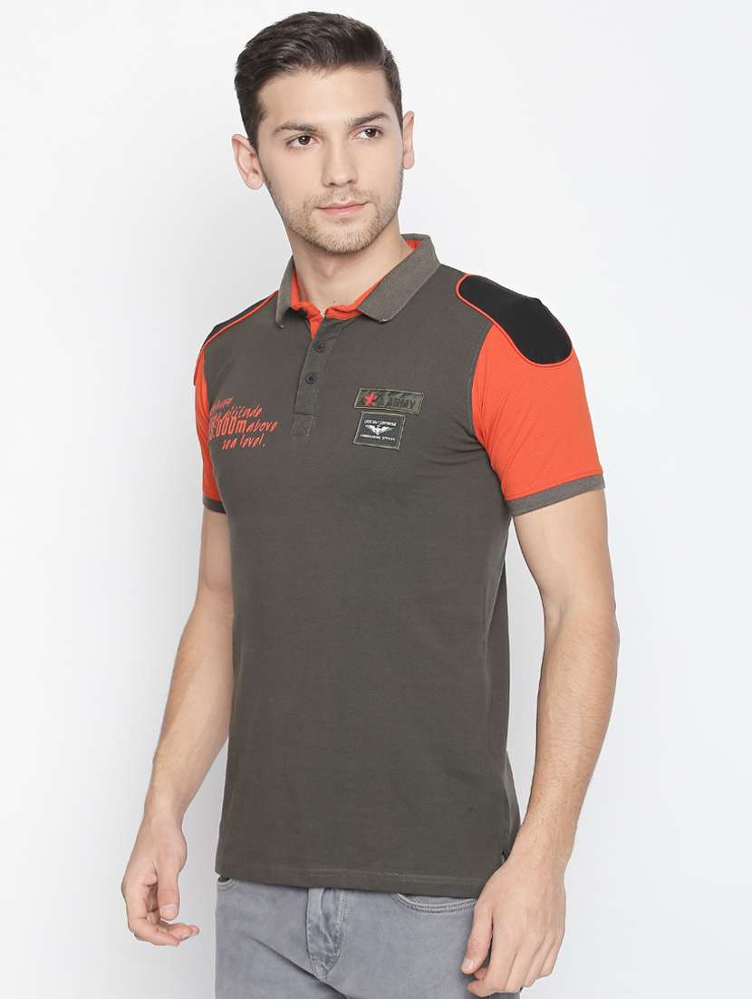 olive green color block t-shirt - 16021509 -  Standard Image - 1