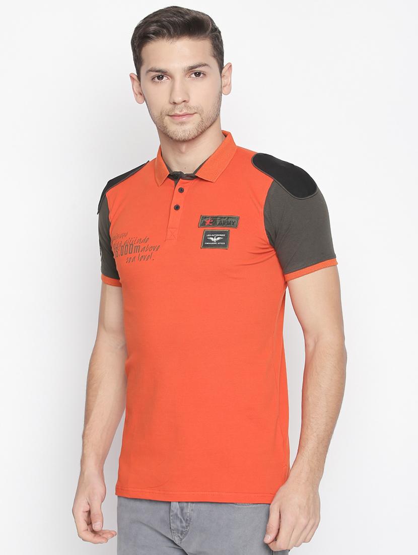 orange color block polo tshirt - 16021510 - Standard Image - 1