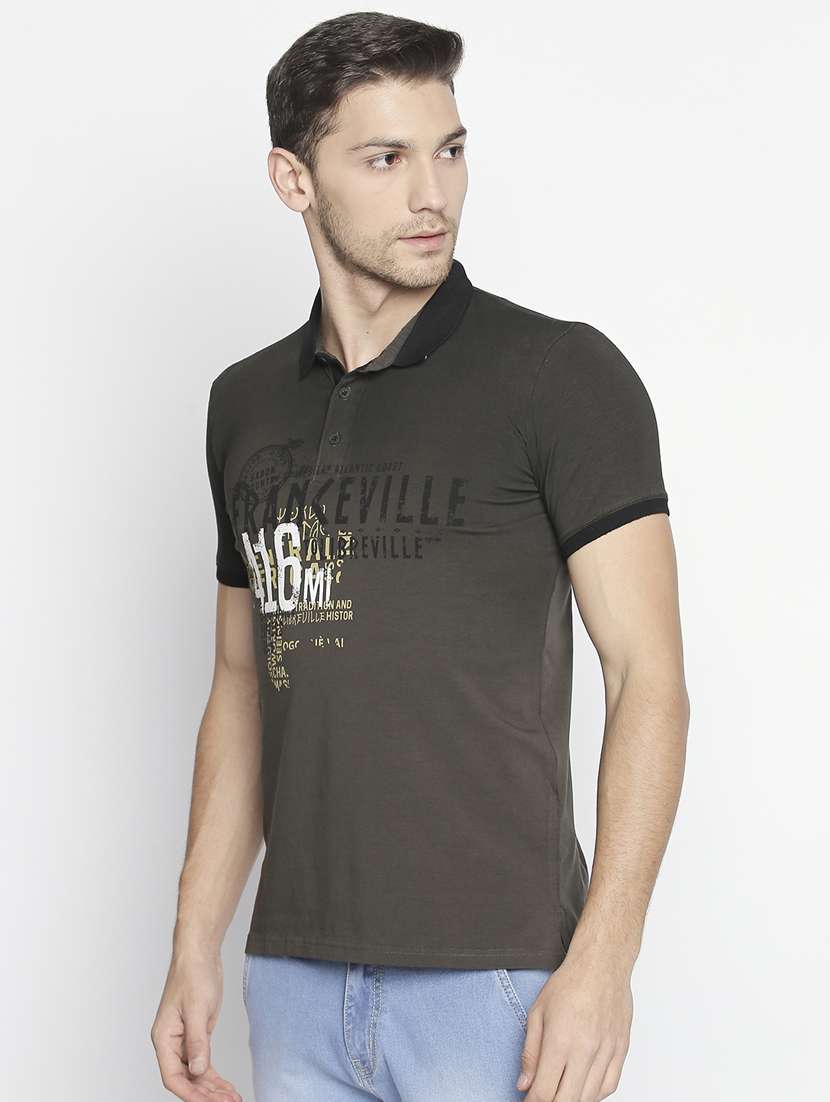 olive green typographic chest print t-shirt - 16021517 - Standard Image - 1