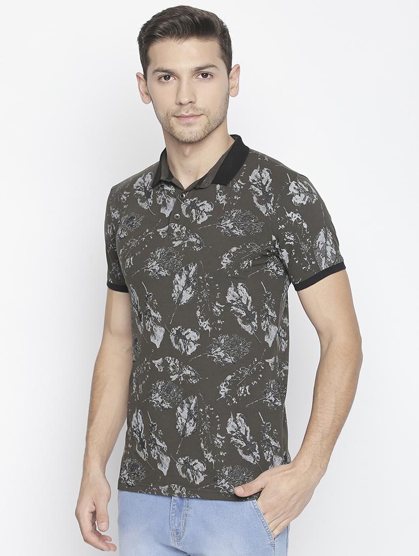 olive green all over print t-shirt - 16021519 - Standard Image - 1