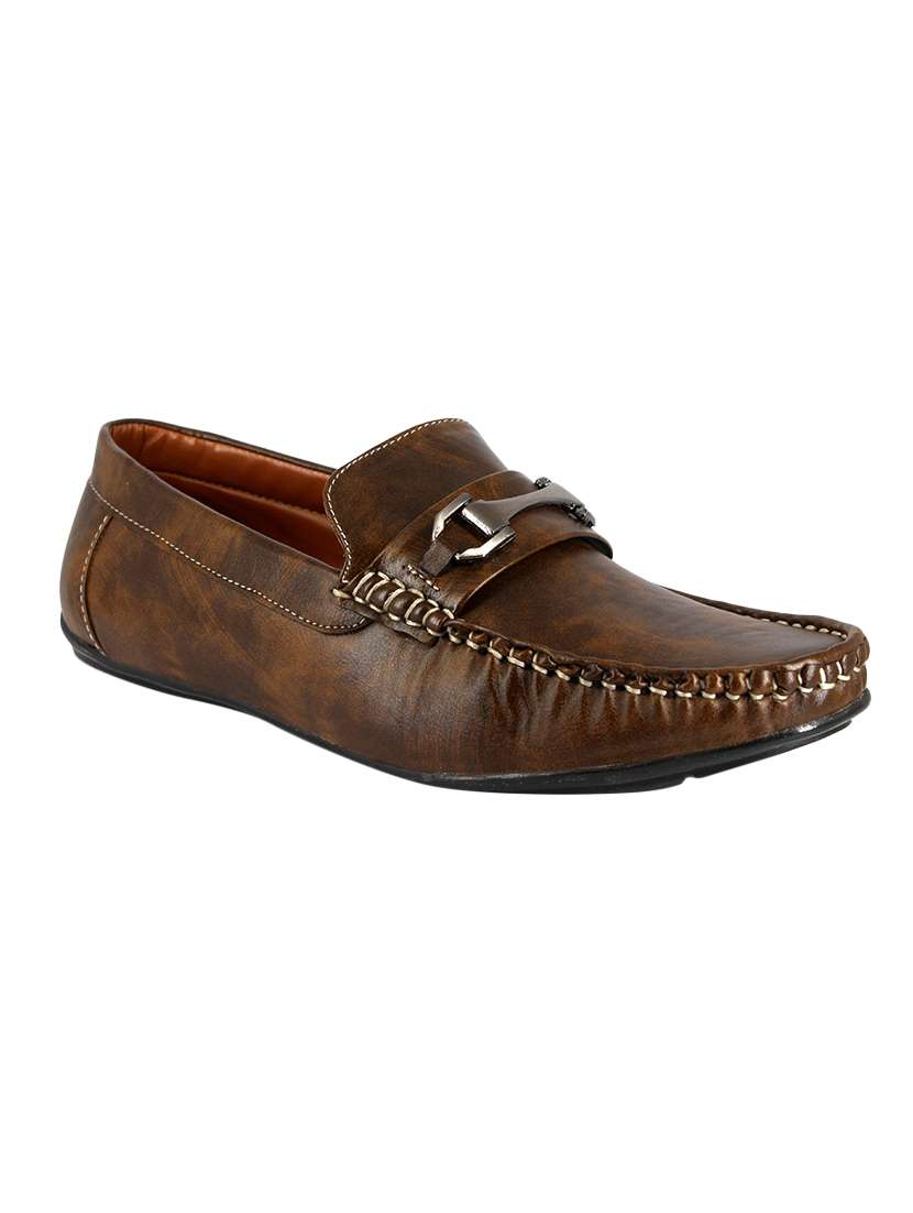 brown leatherette slip on loafers