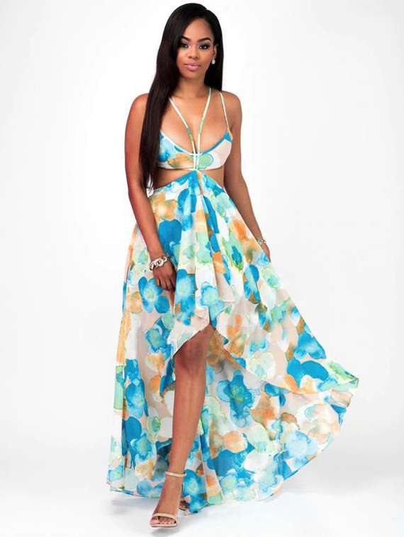 cut out floral high low dress