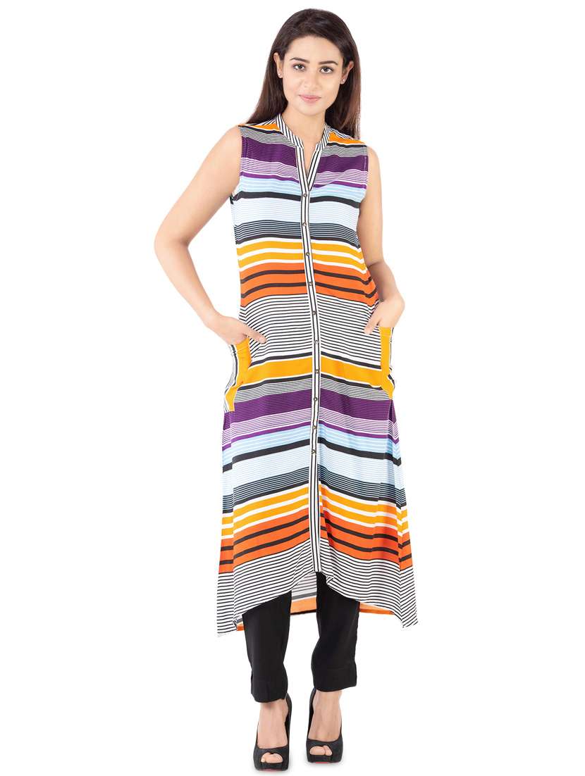 stripes a-line kurta with pocket