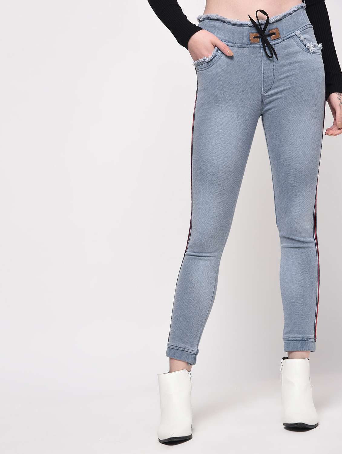 frayed detail side taped drawstring jogger