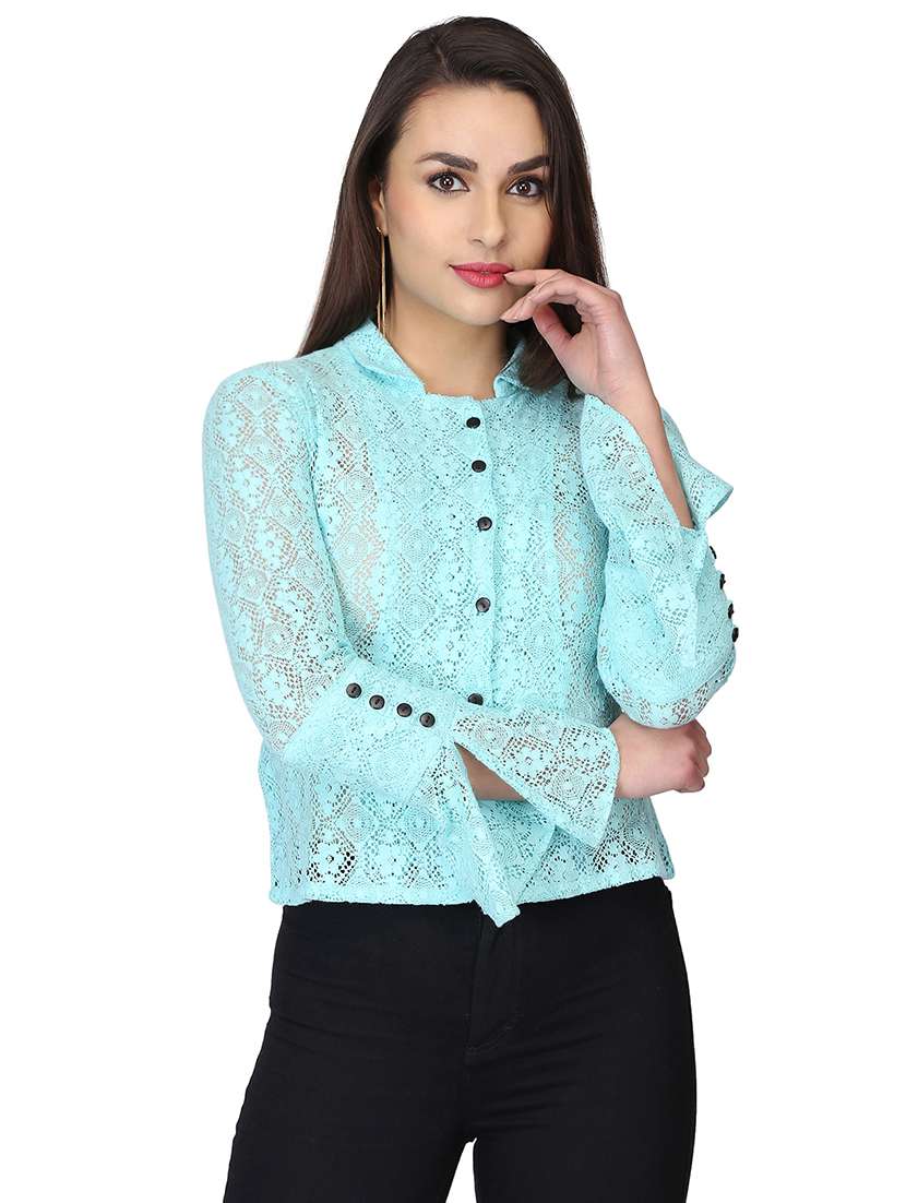tie back button up laced top