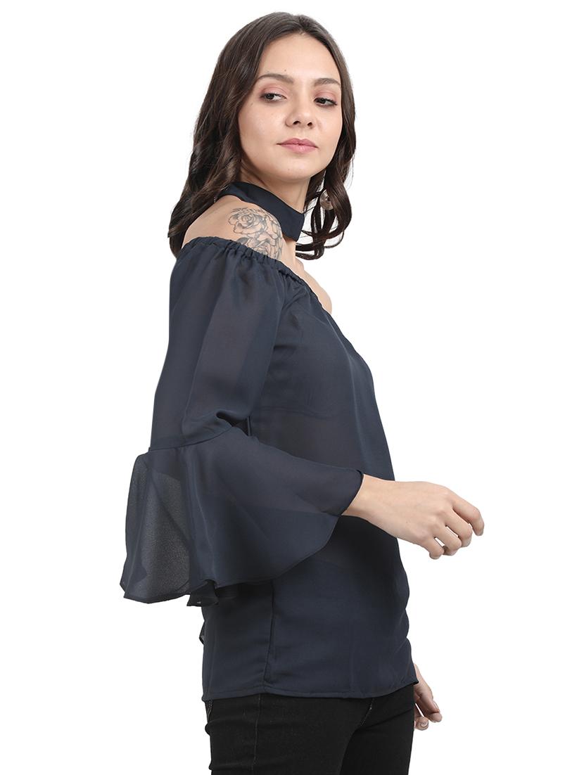 choker neck bell sleeved top - 16030443 -  Standard Image - 1