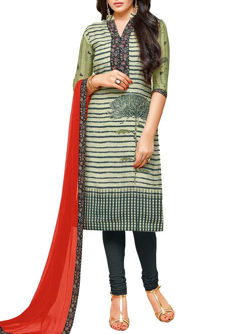 printed churidaar unstitched suit - 16039533 -  Standard Image - 0