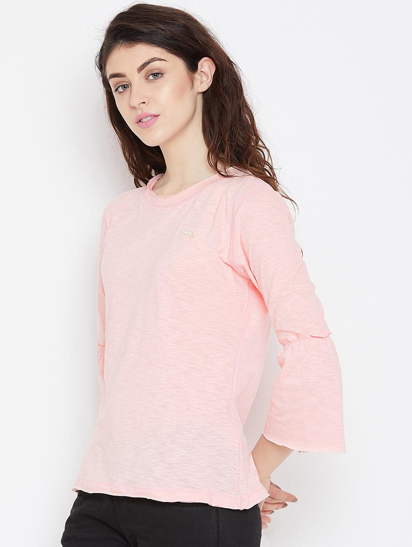 frill trim round neck top - 16040284 - Standard Image - 1