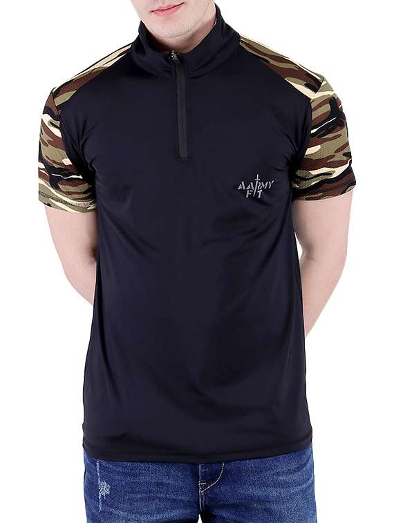 navy blue polyester raglan t-shirt