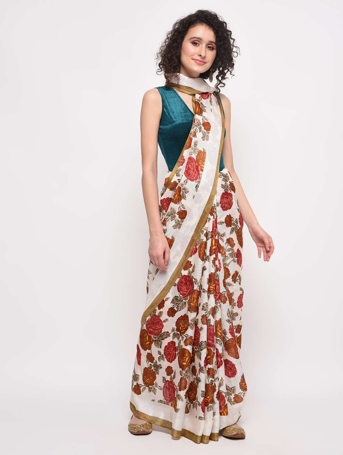 floral printed handloom saree with blouse