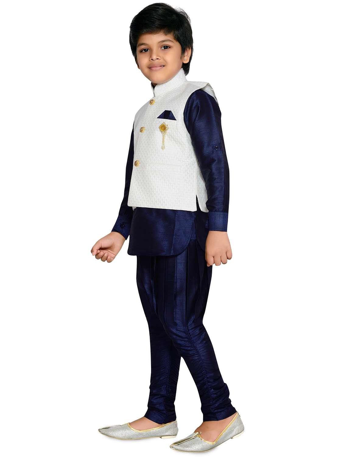 blue silk blend kurta set with nehru jacket - 16045820 -  Standard Image - 1