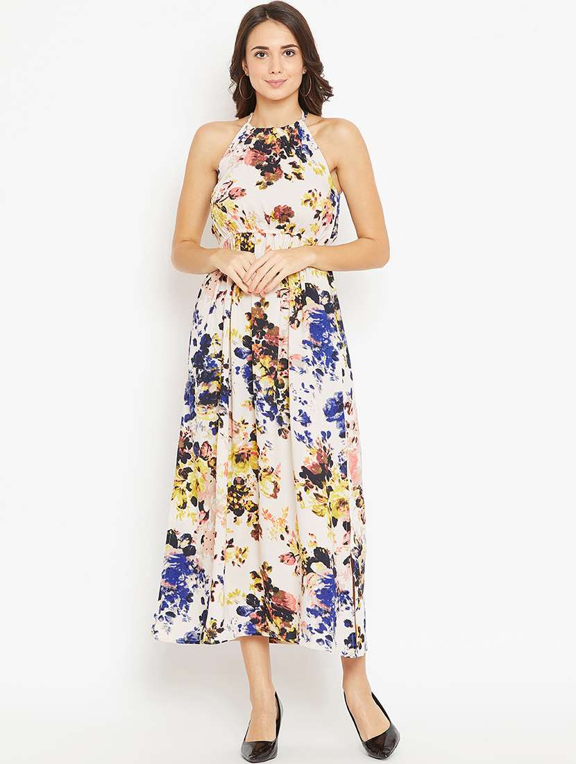 halter neck floral empire line dress