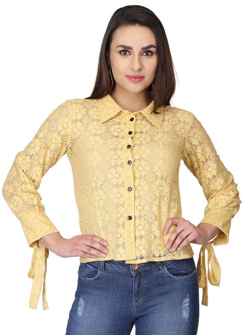 tie up sleeved floral lace shirt - 16047032 -  Standard Image - 0