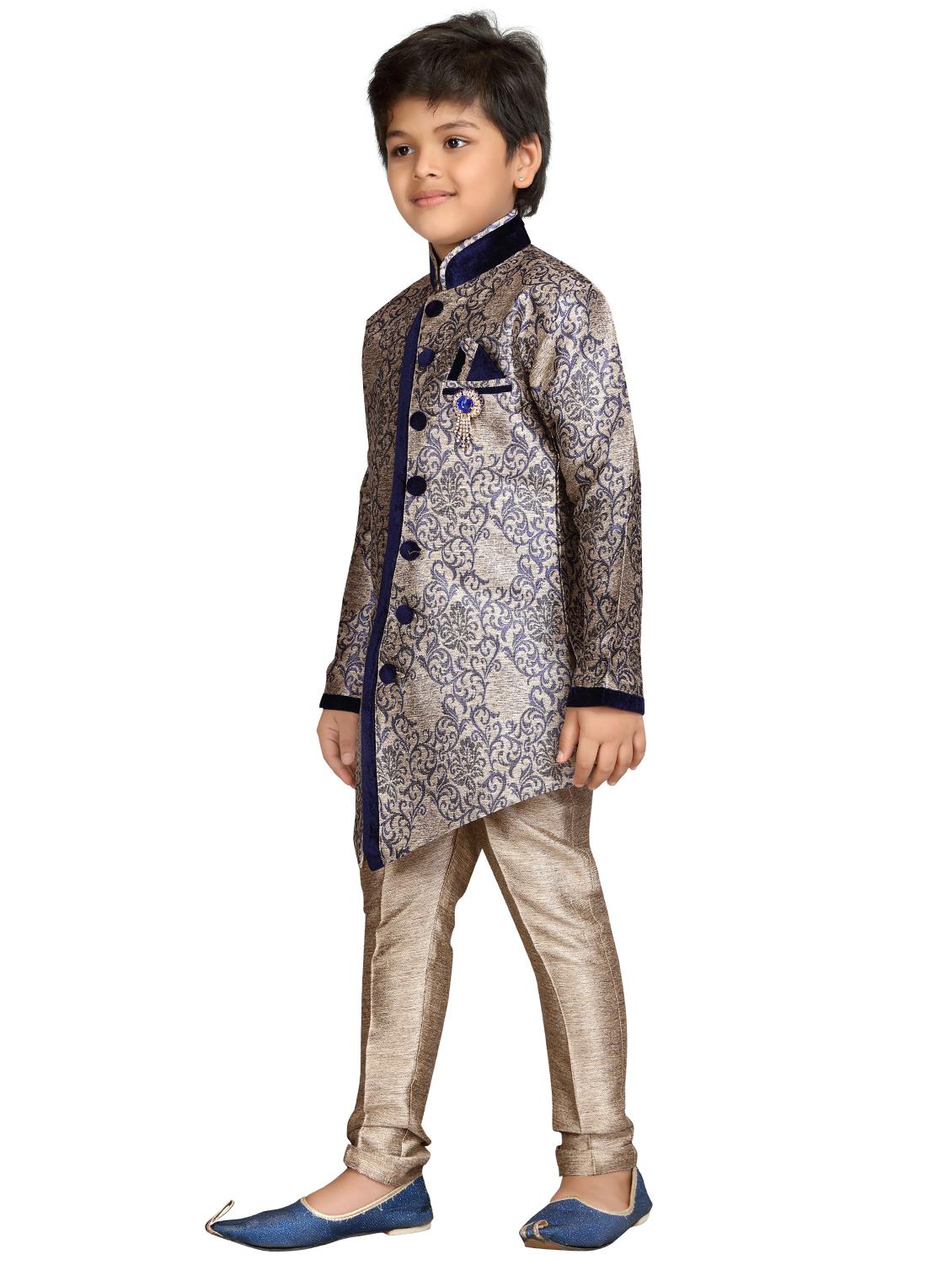 blue silk blend sherwani set - 16047149 -  Standard Image - 1
