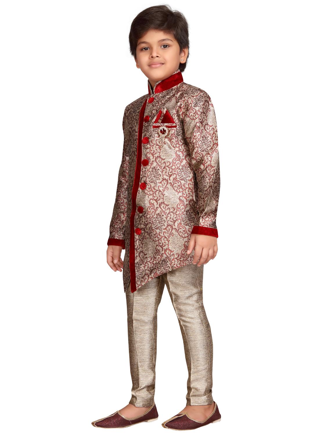 red silk blend sherwani set - 16047150 -  Standard Image - 1