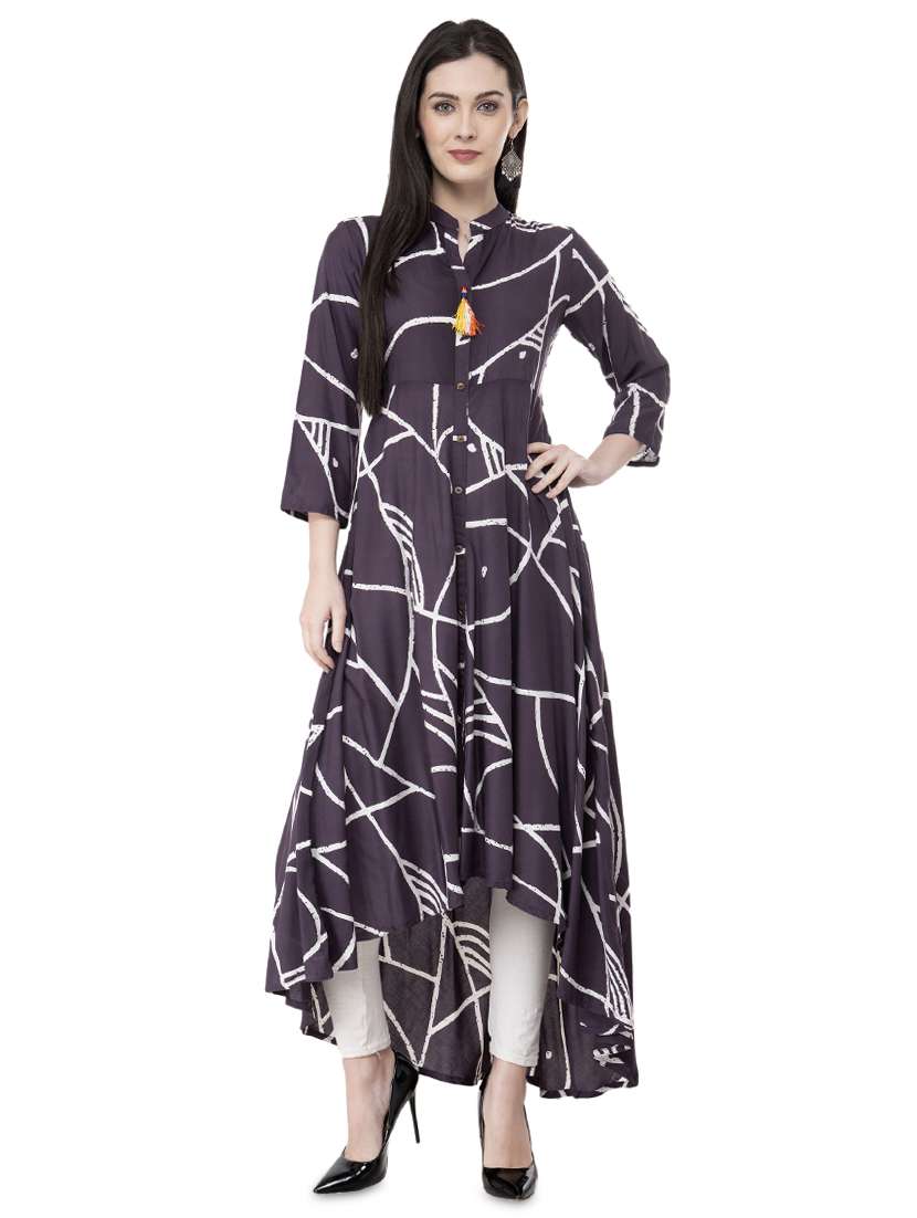abstract asymmetric kurta with tassels